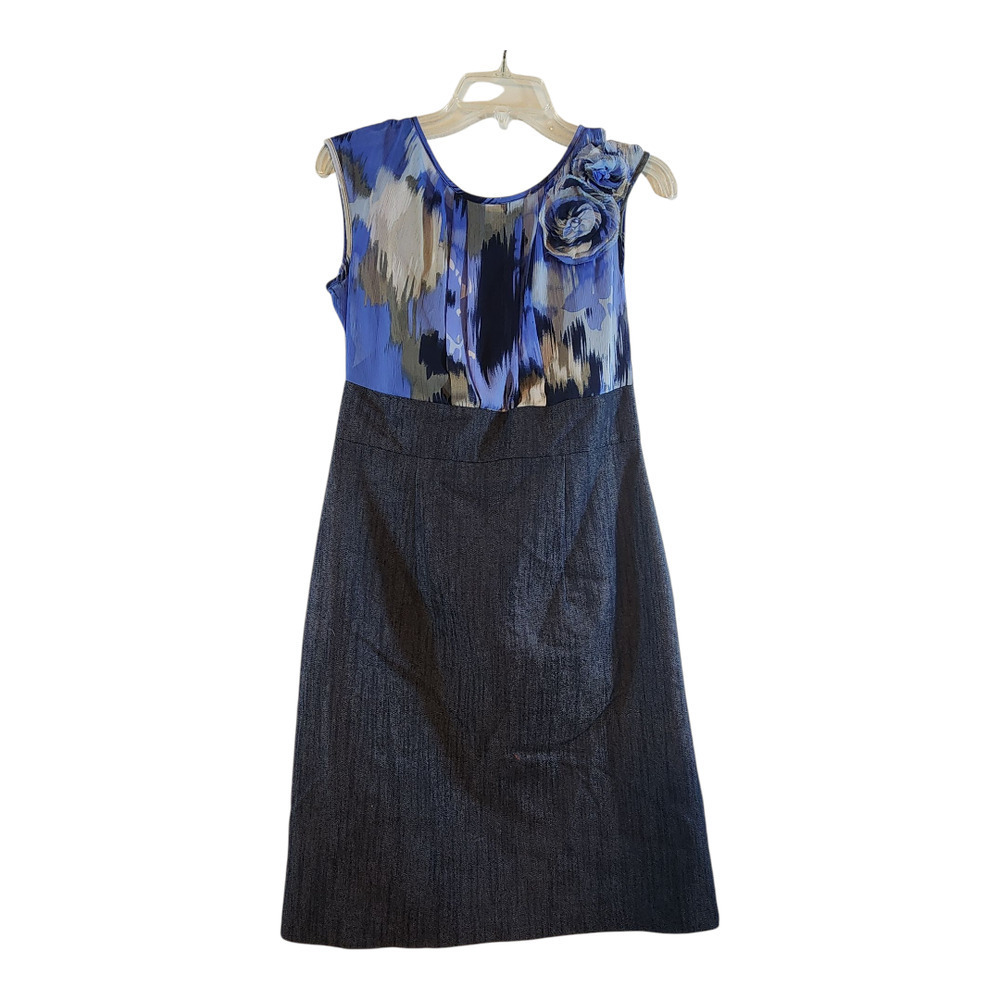 Dress Barn sz 8 knee length dress chiffon & denim floral blue sheath office